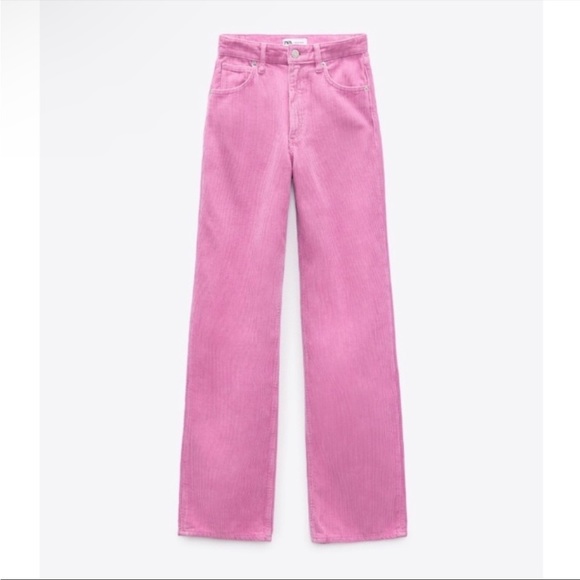 ZARA Bubblegum Pink Wide Leg High-Rise High Waisted Corduroy Pants Sz 0 Fit 00 - Picture 10 of 15